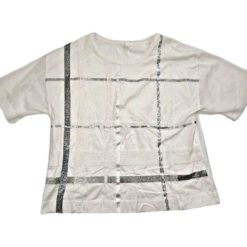 B+AB White Sequins Glitter‎ Small Top Blouse Shirt CLEAN Size Small